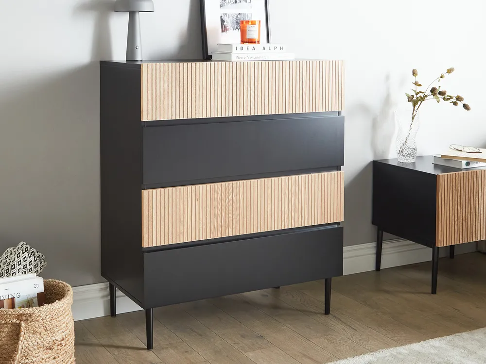 Kommode mit 4 Schubladen BLYTHE Naturfarbene Esche Schwarz
