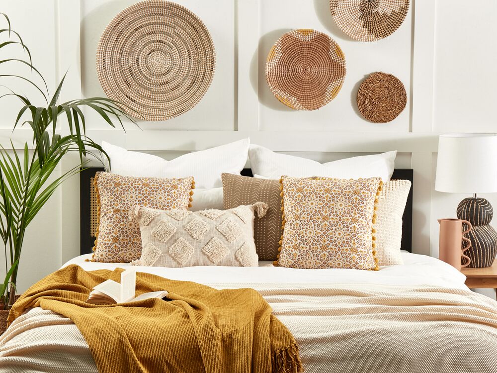 Throw Cushion LYCROIS 45 x 45 cm Cotton Yellow Floral Pattern