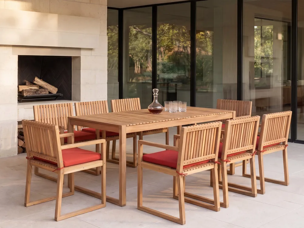 Gartenmöbel Set 8-Sitzer SASSARI PREMIUM inkl. Kissen zertifiziertes Akazienholz Rot