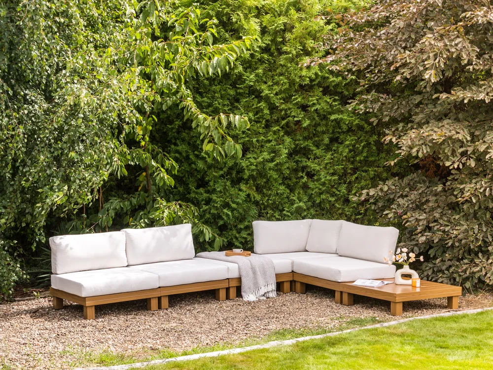 Garten Ecksofa mit Tisch 5-Sitzer SANZA modular Metall Weiß linksseitig_932430