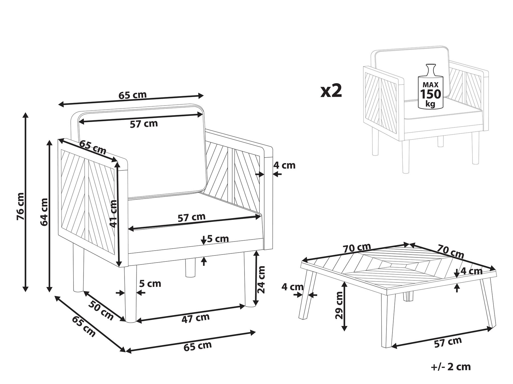 Bistro Set inkl. Kissen BARATTI Akazienholz Braun_830640