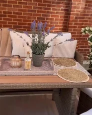 Lounge Set mit Tisch und Ottomane 5-Sitzer FONTI inkl. Kissen Polyrattan Braun_957906