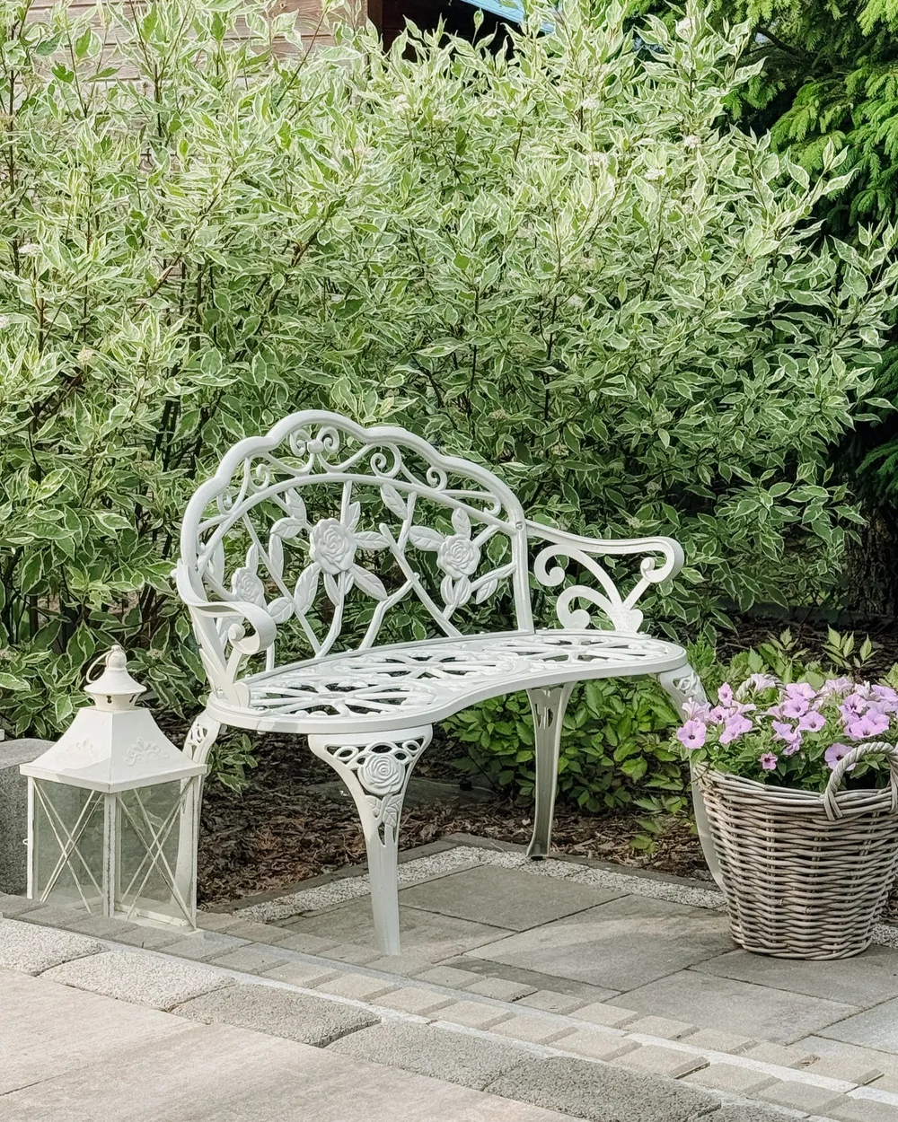 Garden Bench PIURA 88 cm Metal White_1093267