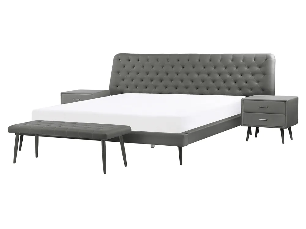 Bedroom Set Faux Leather ESSONNE 160 x 200 cm (EU King Size) Grey