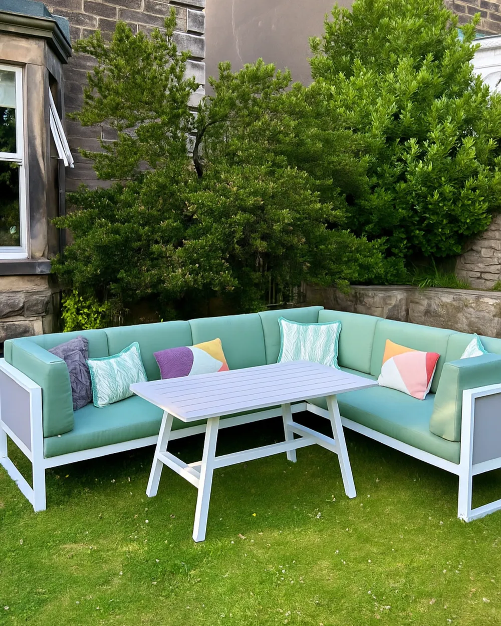 Garden Corner Sofa with Table 6 Seater CASTELLA/FRATTE Metal Green Left Hand_1012641