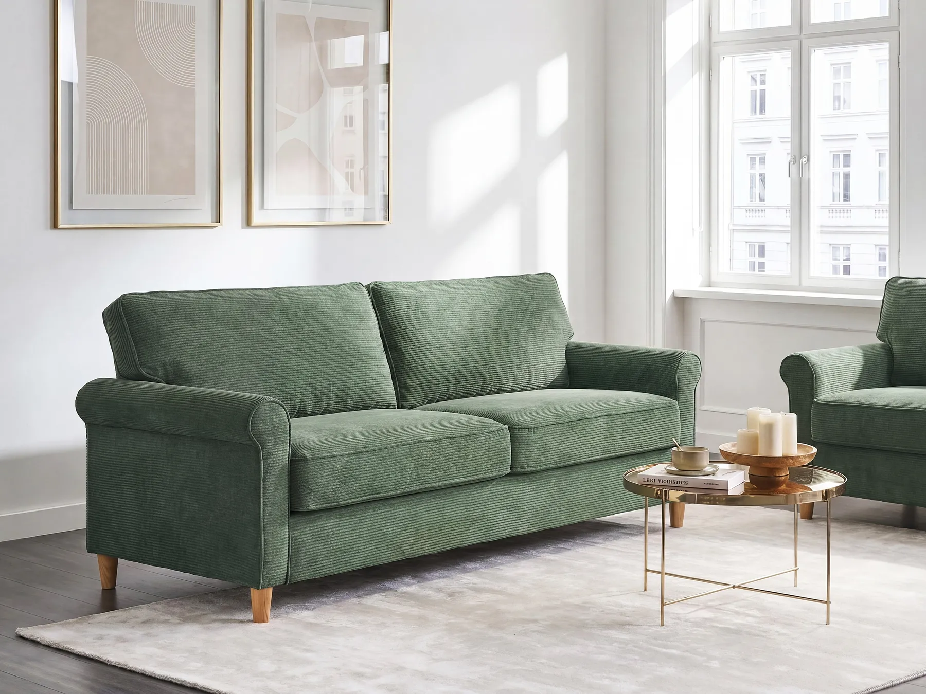 Sofa 3 Seater RONNEBY Corduroy Dark Green_901422