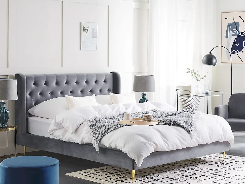 Bett mit Lattenrost Samtstoff FORBACH 140 x 200 cm Grau_1170318