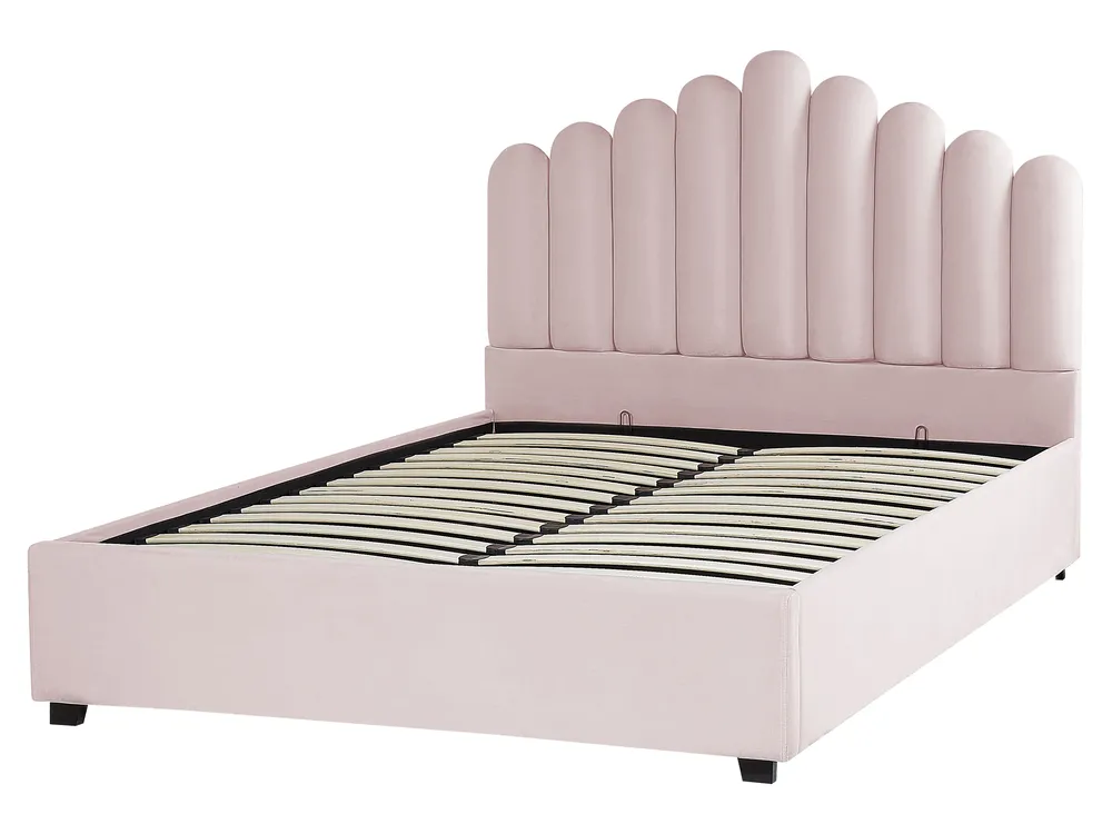 Bett mit Stauraum VINCENNES Samtstoff Pastellrosa 160 x 200 cm_837336