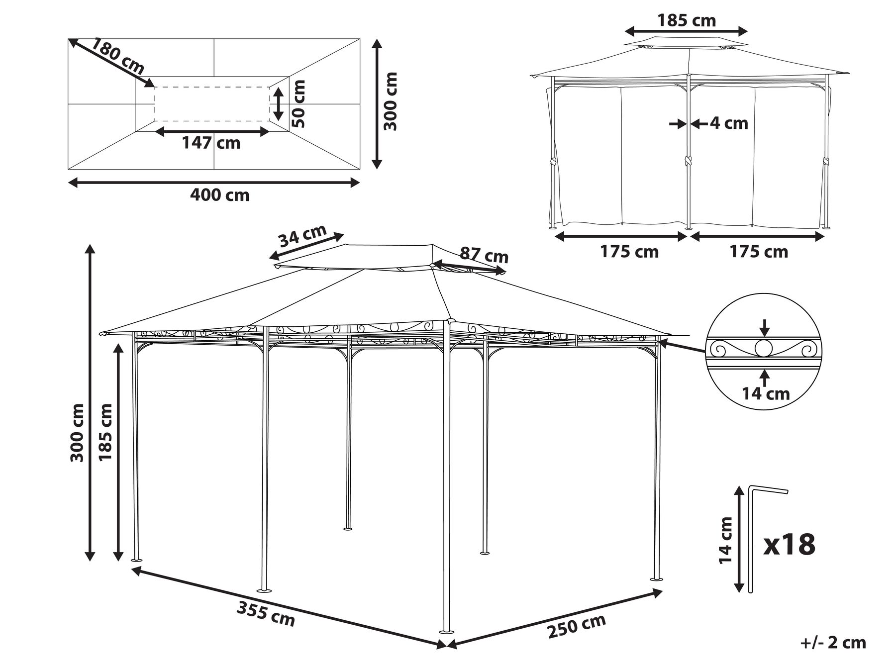 Gazebo COLOS 400 cm 300 cm Metal Beige_778671