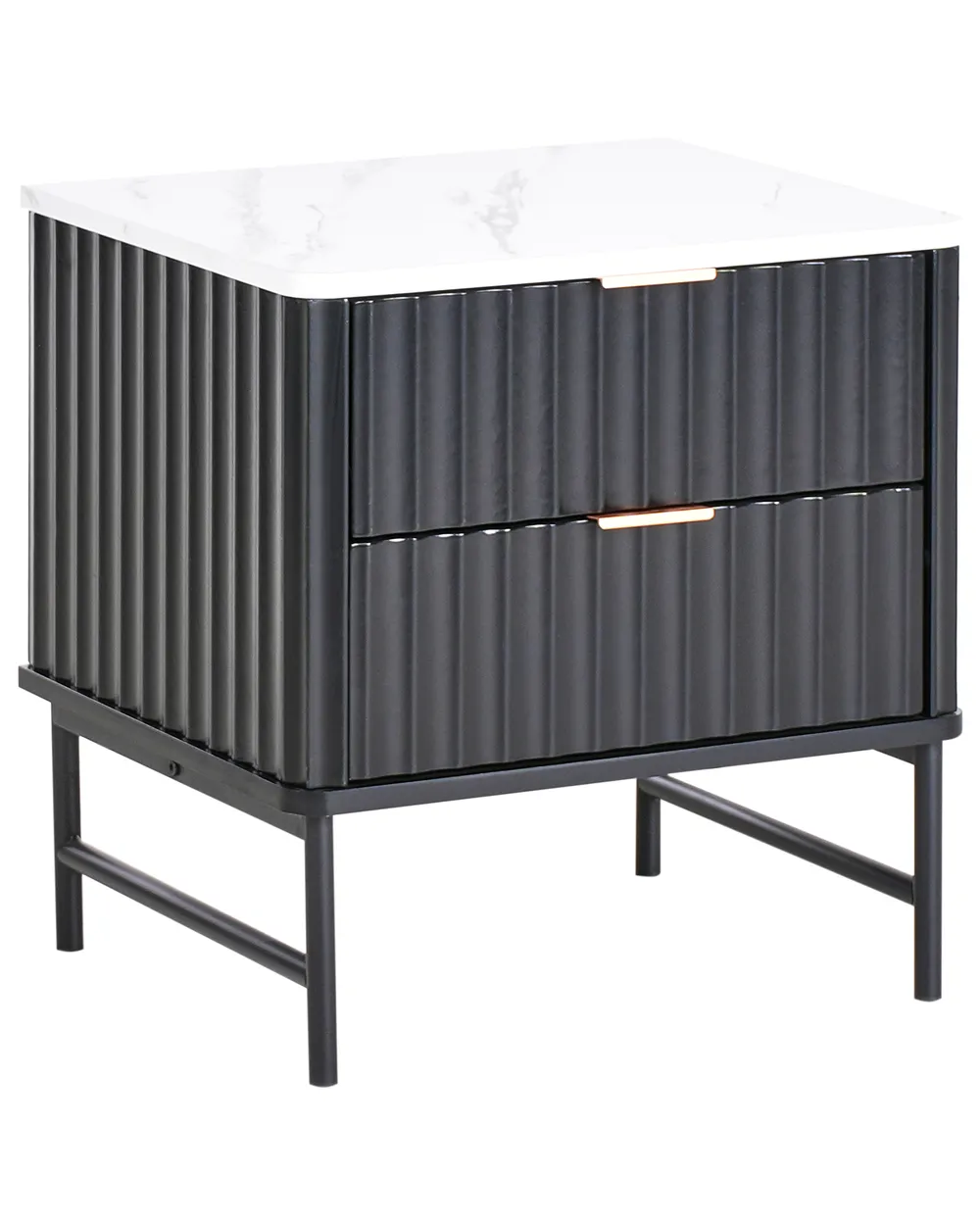 Nachttisch mit 2 Schubladen GLASTONBURY Marmor Optik / Schwarz