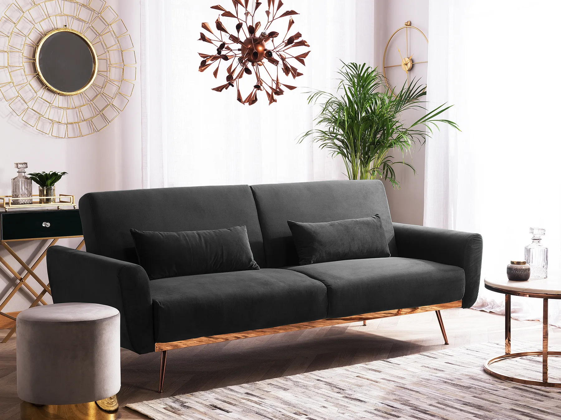 Schlafsofa 3-Sitzer EINA Samtstoff Schwarz_729246