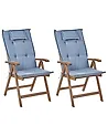 Set of 2 Garden Chairs with Cushions AMANTEA Acacia Wood Blue