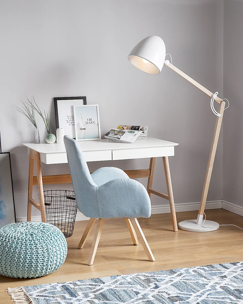 Stehlampe HETTON verstellbar Eichenholz Weiß_1176563