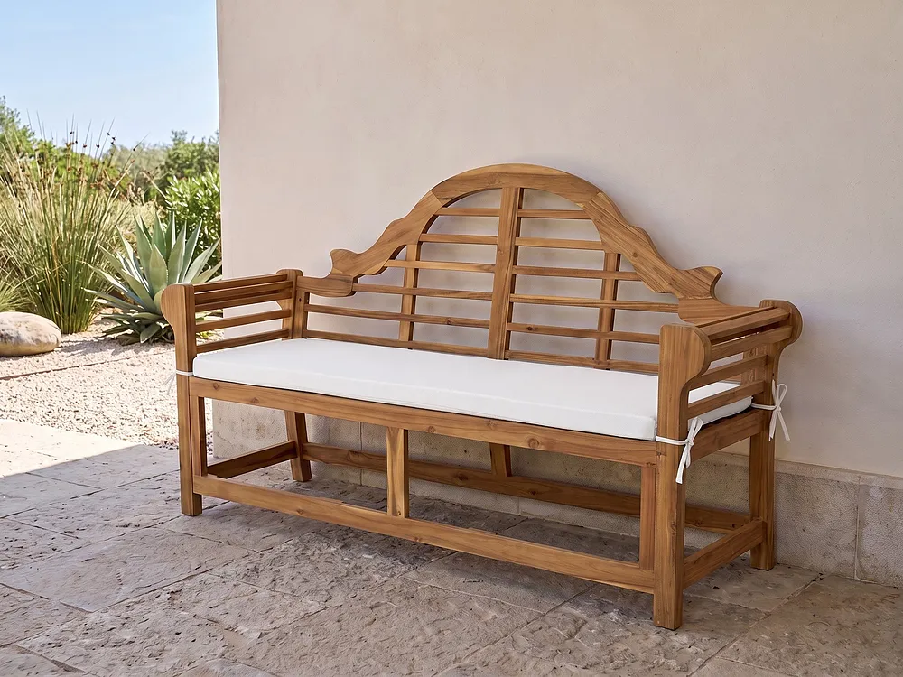 Gartenbank mit Auflage MARLBORO 180 cm Akazienholz Cremeweiß
