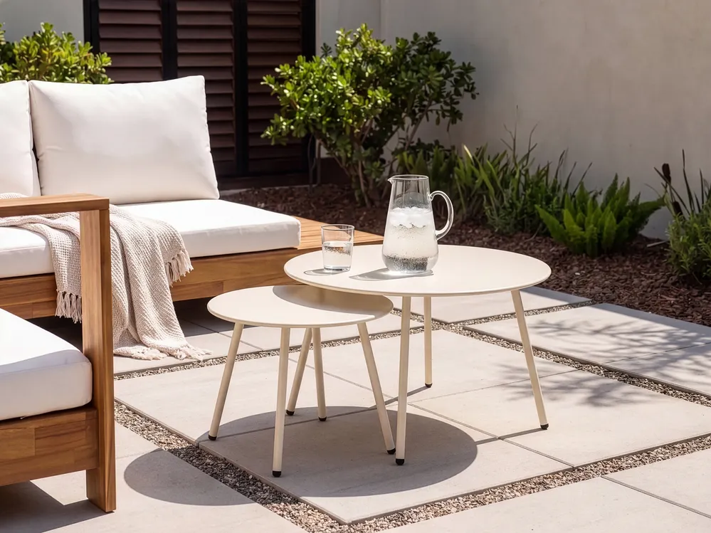 Outdoor Couchtisch 2er Set VIMERCATE Metall Beige