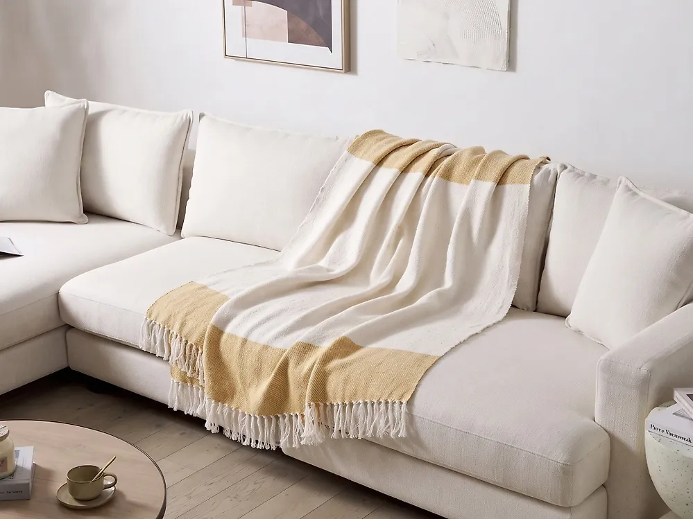 Kuscheldecke SALME Stoff 130 x 170 cm Beige_1179908