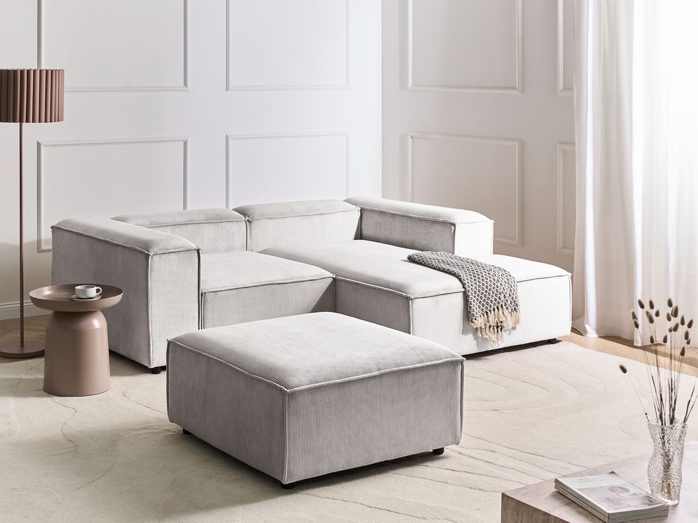 Modular Corner Sofa 2 Seater ARDAL with Ottoman Corduroy Off-White Left Hand