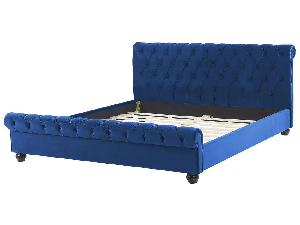 Bett mit Lattenrost Samtstoff AVALLON 180 x 200 cm Marineblau_729123