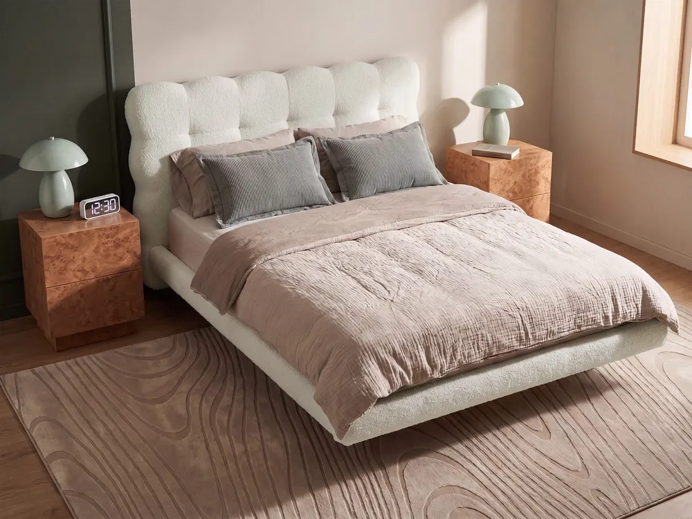Bett mit Lattenrost Bouclé SOULISSE 140 x 200 cm Cremeweiß