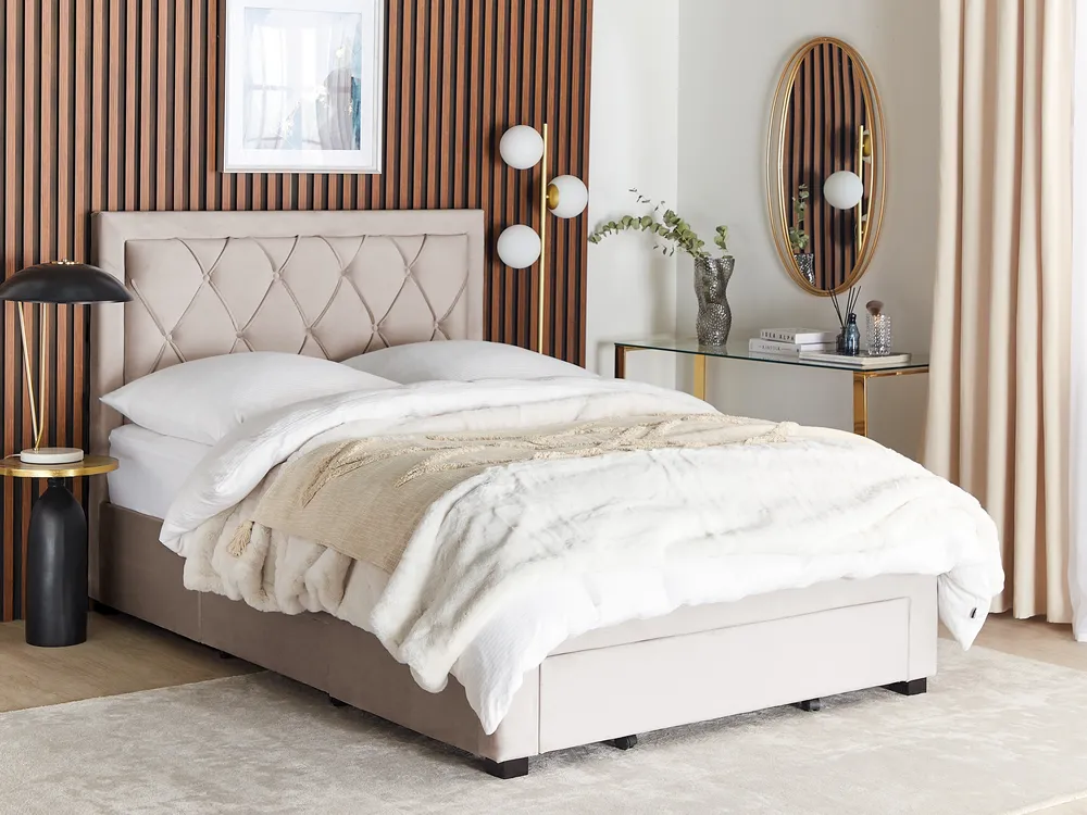Bed with Storage Drawers LIEVIN Velvet Beige 140 x 200 cm (EU Double)_858021