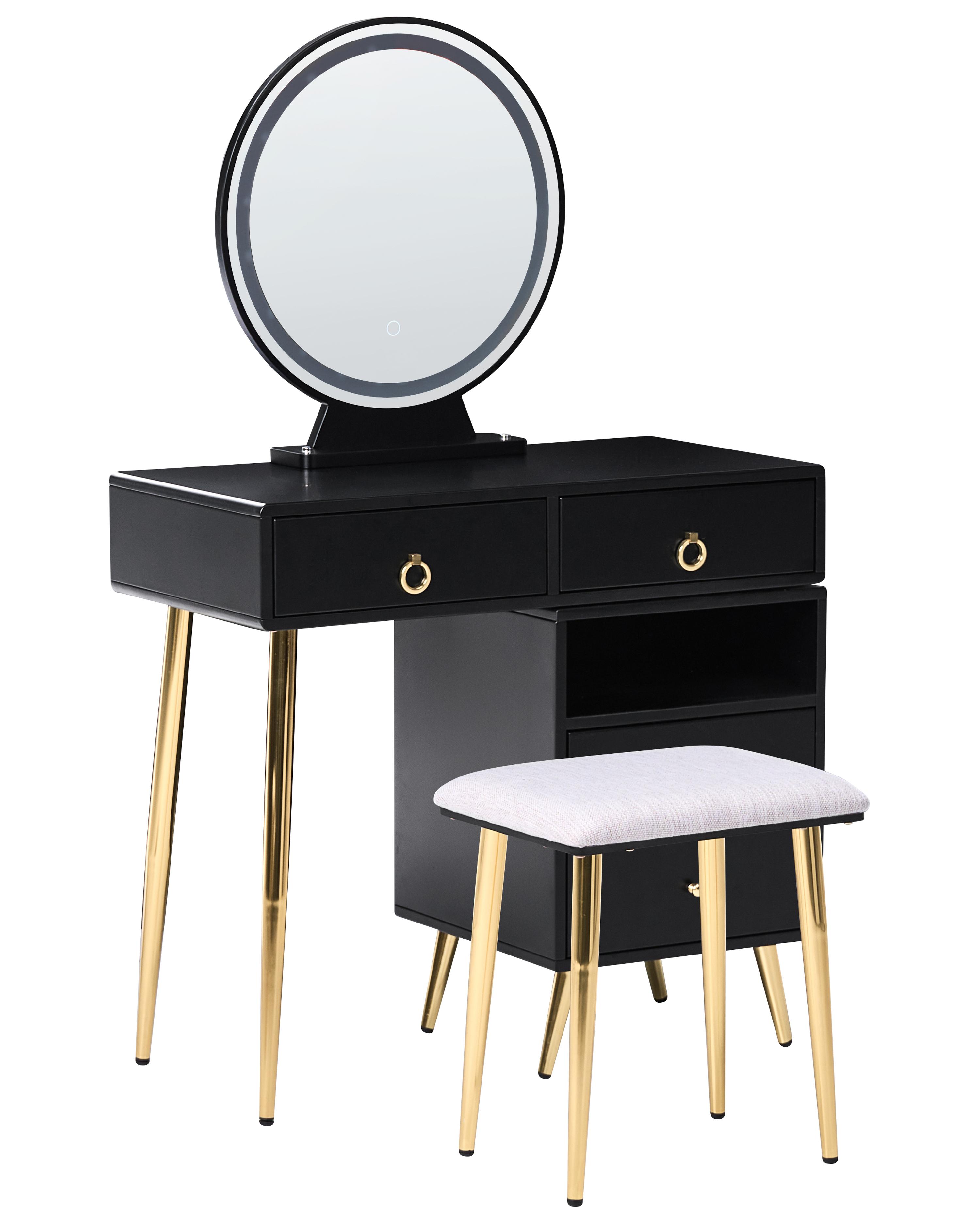 Dressing Table with Mirror and Stool YVES LED Black - Beliani.dk
