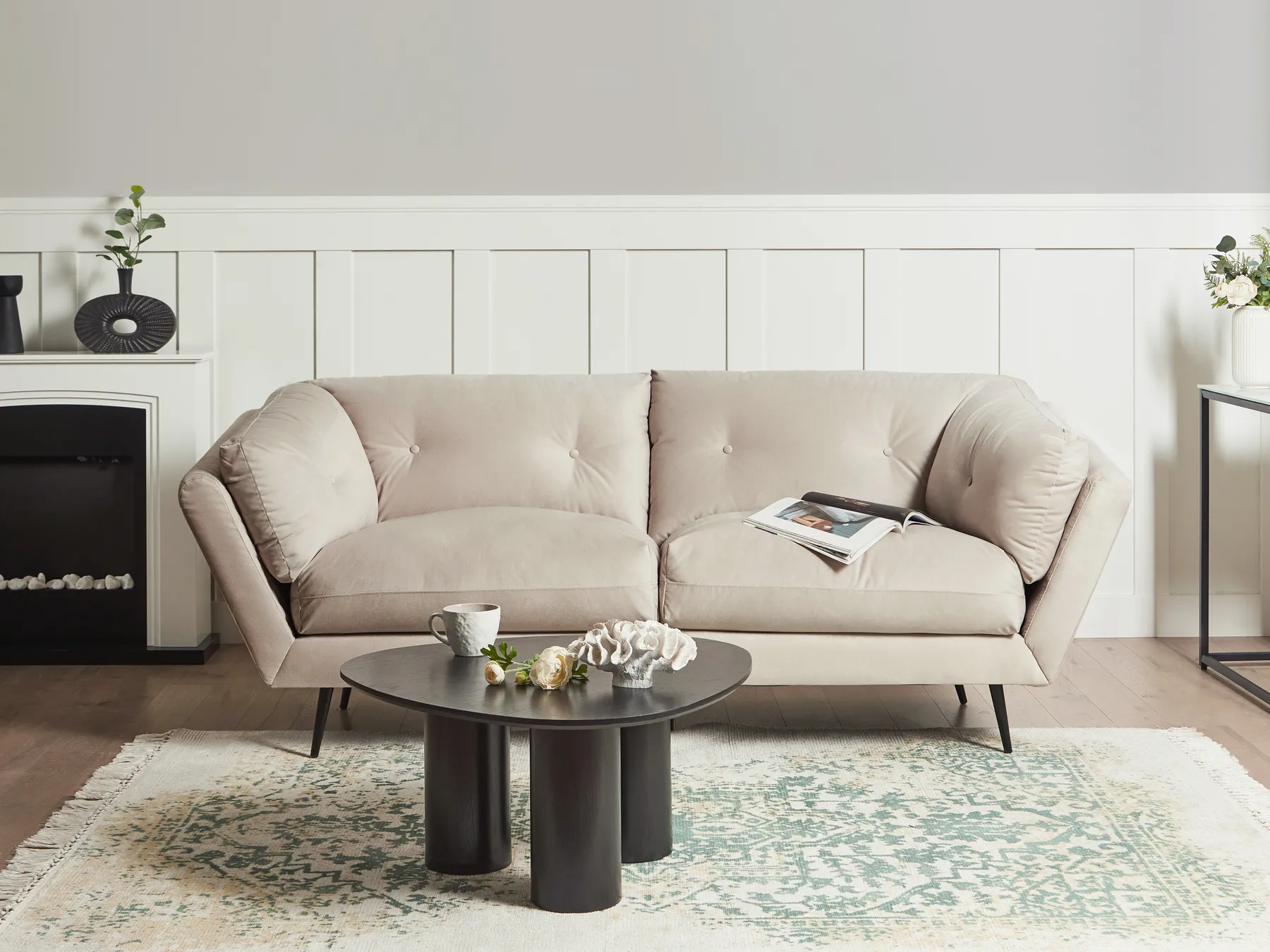 Sofa 3 Seater LENVIK Velvet Light Beige_939283
