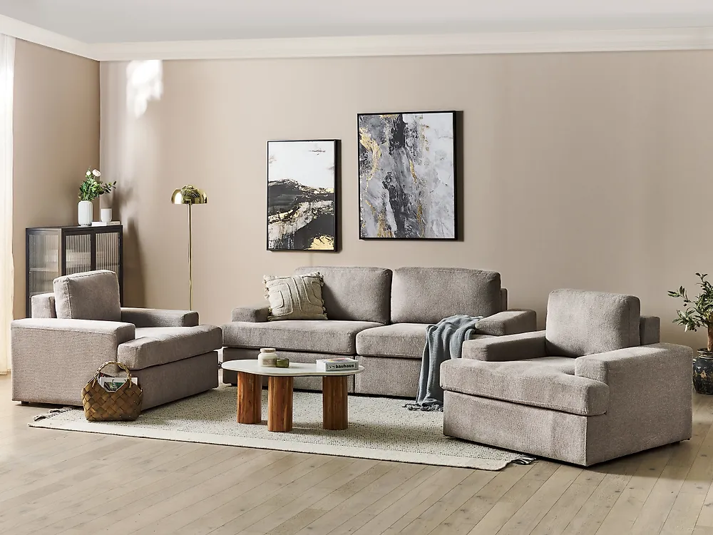 Living Room Set 5 Seater ALLA Fabric Taupe_1187924