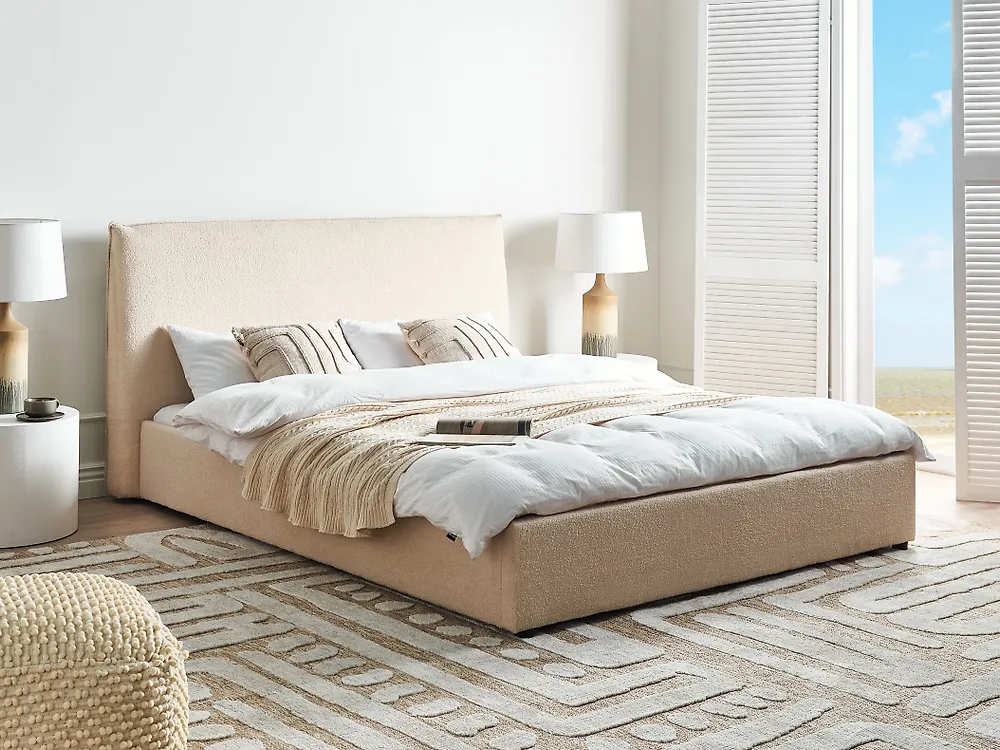 Bett mit Lattenrost Bouclé LAVAUR 160 x 200 cm Beige_1185556