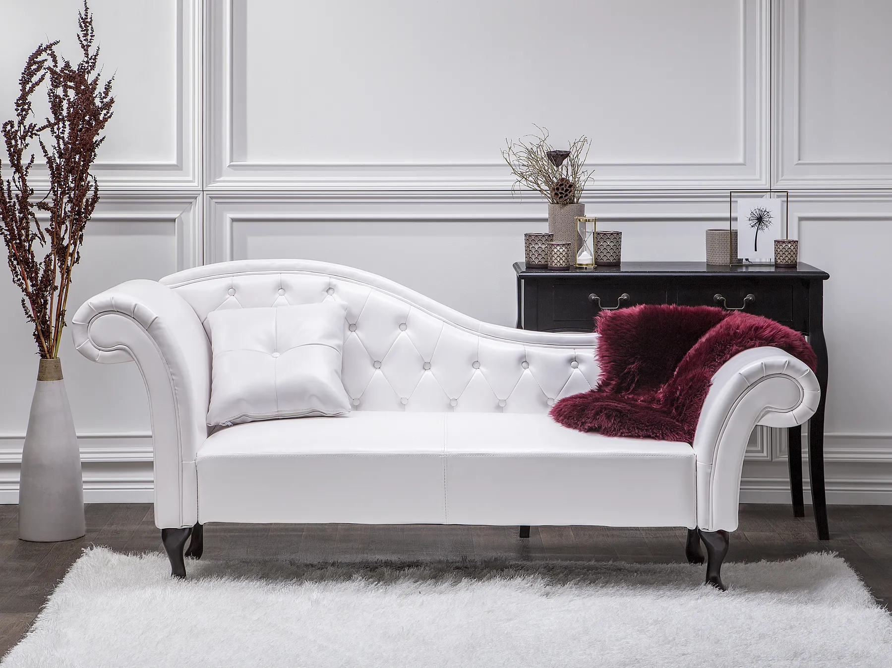 Left-Hand Chaise Longue LATTES Faux Leather White_681425