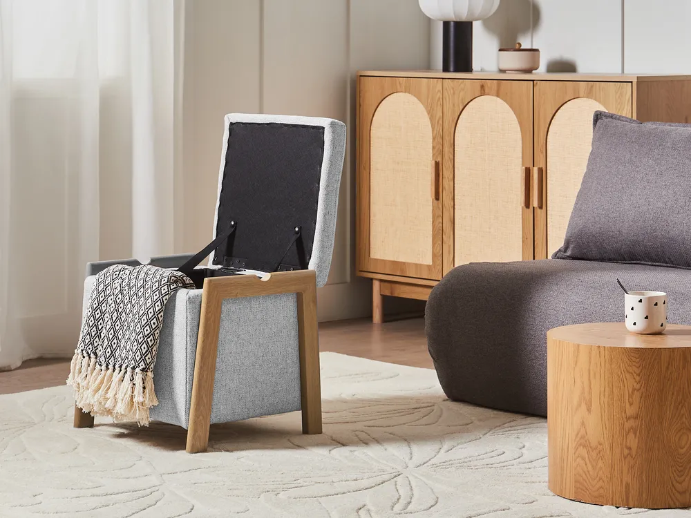 Living Room Set 3 Seater EDLAND with Pouffe Fabric Light Grey_1040965
