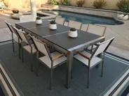 Gartenmöbel Set 8-Sitzer GROSSETO Dreifachplatte Granit geflammt Schwarz / Weiß_679605