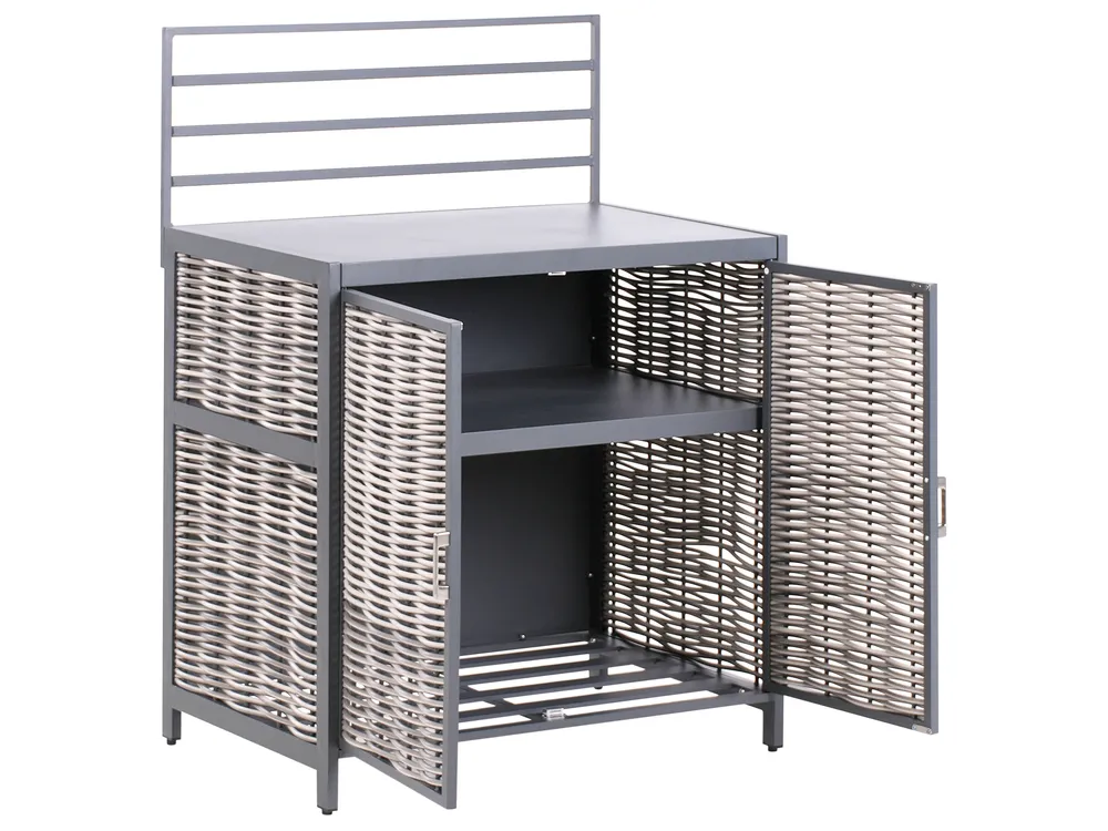 Outdoor-Küche 4er Set mit Spüle MIRADOR Grau Polyrattan_987421
