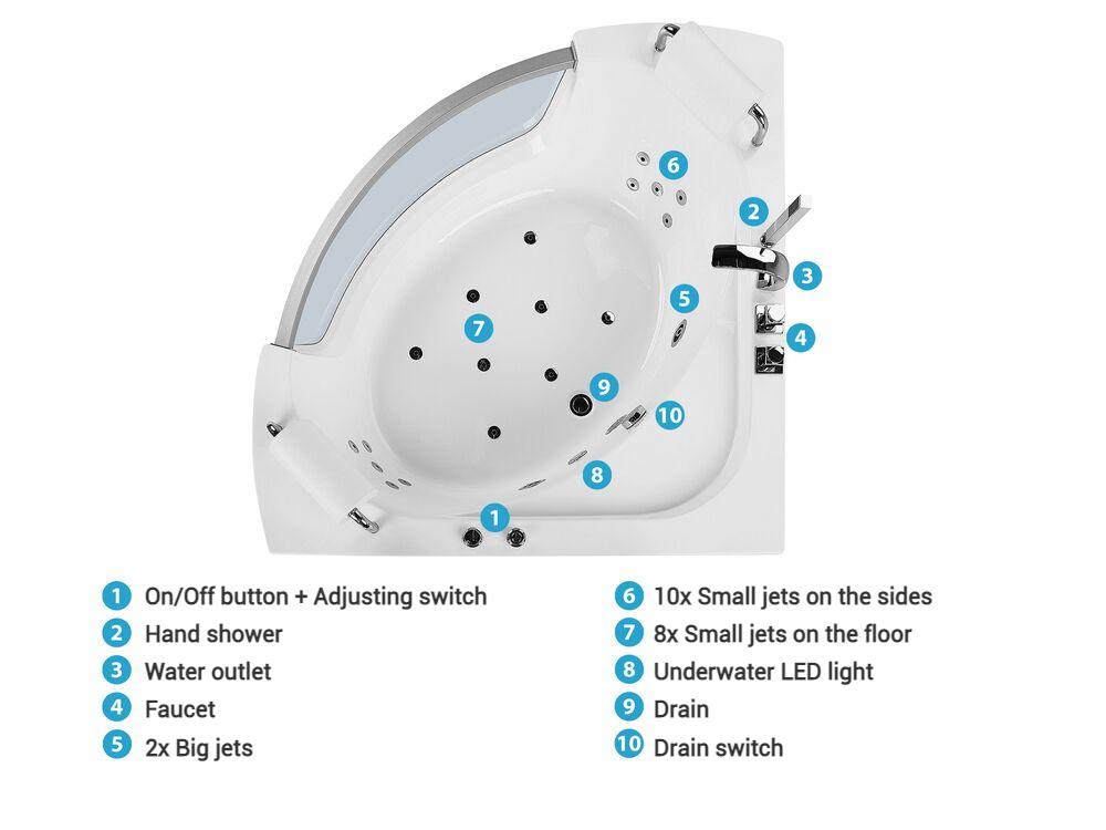 Corner Hot Tub with LED MANGLE 1870 x 1360 mm White_807031