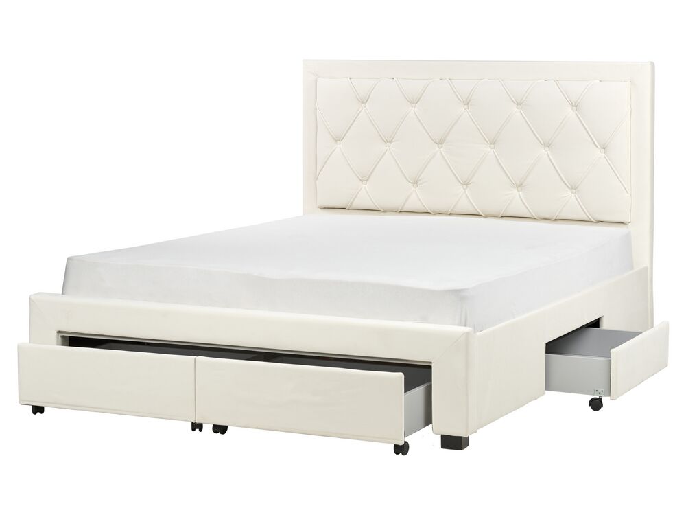 Bed with Storage Drawers LIEVIN Velvet Light Beige 160 x 200 cm (EU King Size)