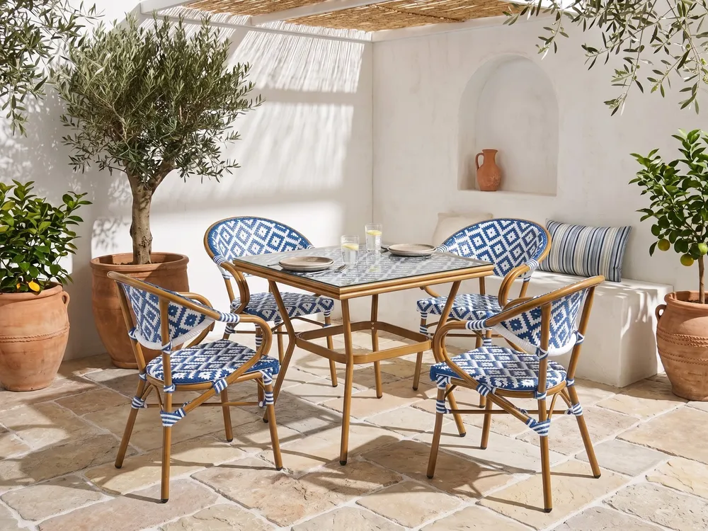 Outdoor Bistrotisch CASPRI 80 cm 80 cm Polyrattan Blau / Weiß