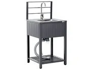 4 Piece Outdoor Kitchen Set with Sink VIGGIANO Graphite Grey Metal_1062053