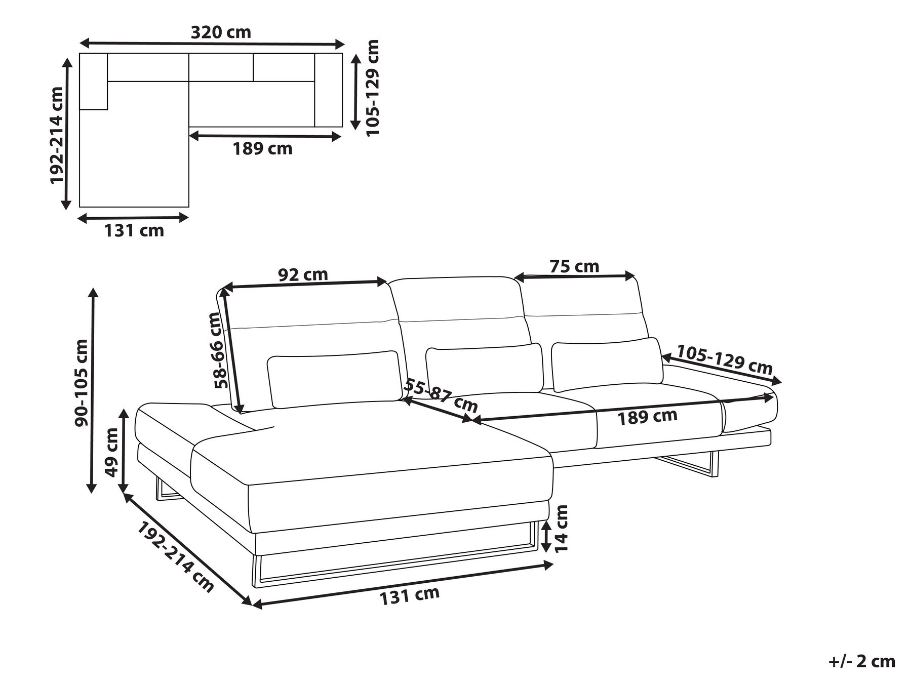 Corner Sofa 4 Seater IKAST Fabric Black Right Hand_959961