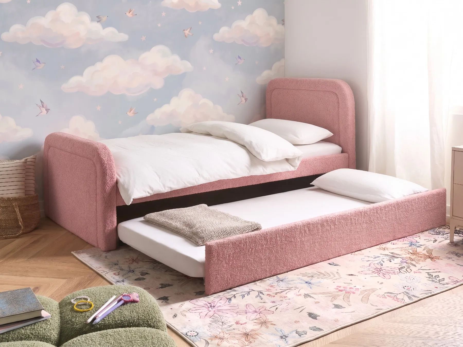 Ausziehbett Bouclé RAYSSAC 90 x 200 cm Rosa_1081104