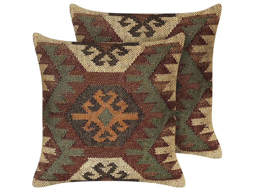 Set of 2 Decorative Cushions ARVEN 45 x 45 cm Jute Brown Oriental Pattern