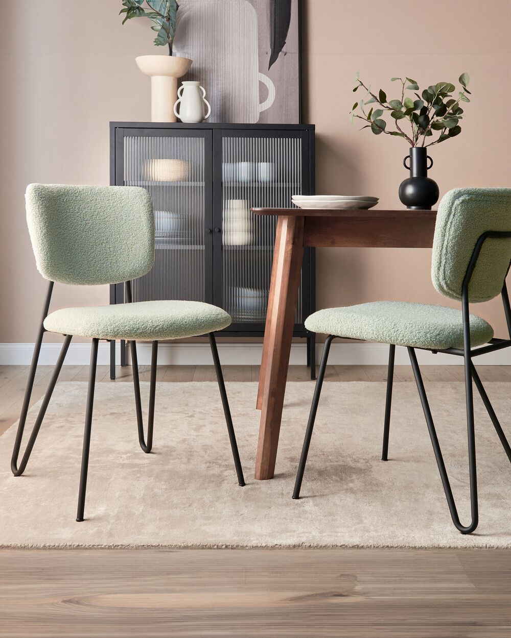 Set van 2 eetkamerstoelen NELKO Bouclé Lichtgroen