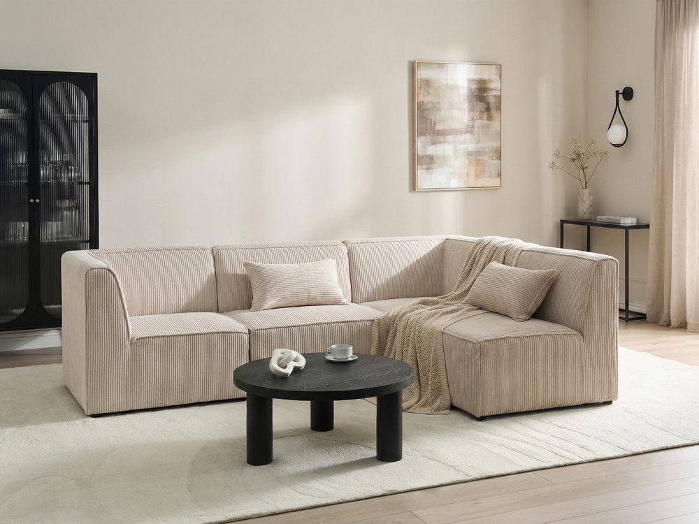 Modular Corner Sofa 4 Seater LEMVIG Corduroy Beige Left Hand