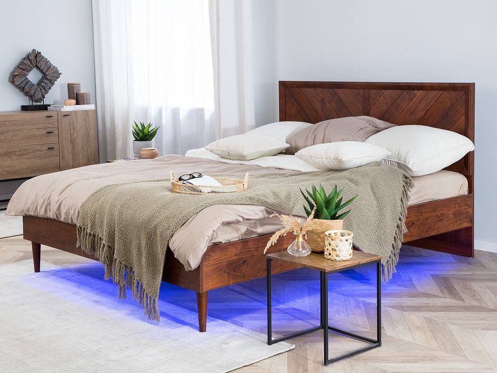 LED postelja MIALET 160 x 200 cm Temno rjava barva