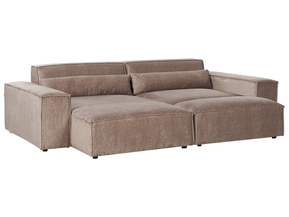 Modular Corner Sofa 3 Seater HELLNAR with Ottoman Fabric Light Brown Right Hand_912316