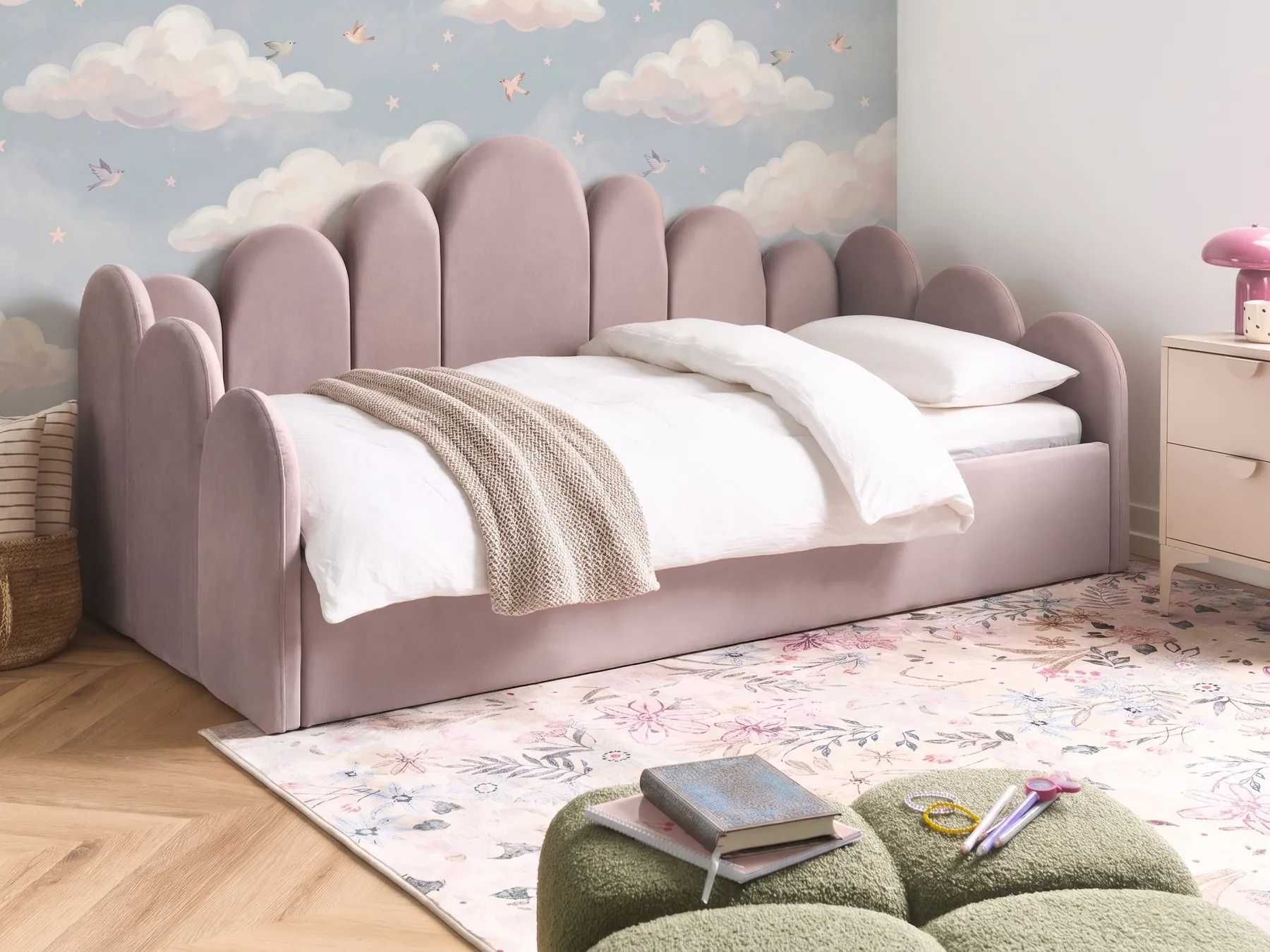 Bett mit Stauraum POLIGNAC Samtstoff Pastellrosa 90 x 200 cm_1081051