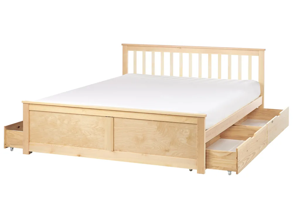 Bett mit 4 Schubladen OLENDON Kiefernholz Hellbraun 160 x 200 cm