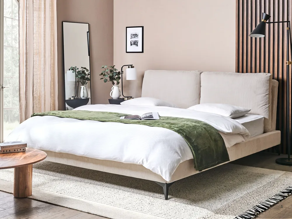 Bett mit Lattenrost Cord MELLE 180 x 200 cm Hellbeige_1117014