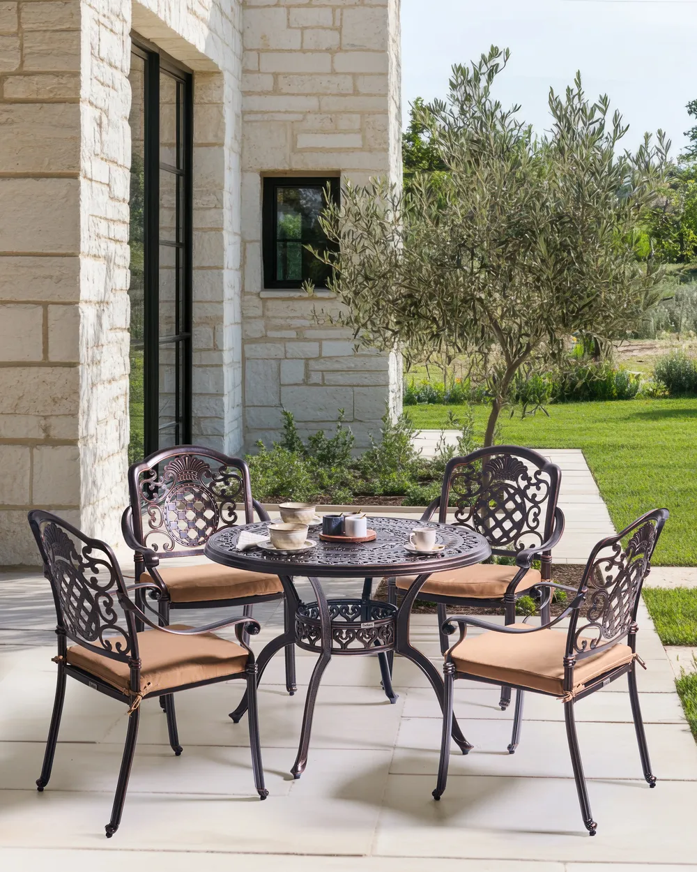 Gartenmöbel Set 4-Sitzer SALENTO inkl. Kissen Metall Dunkelbraun