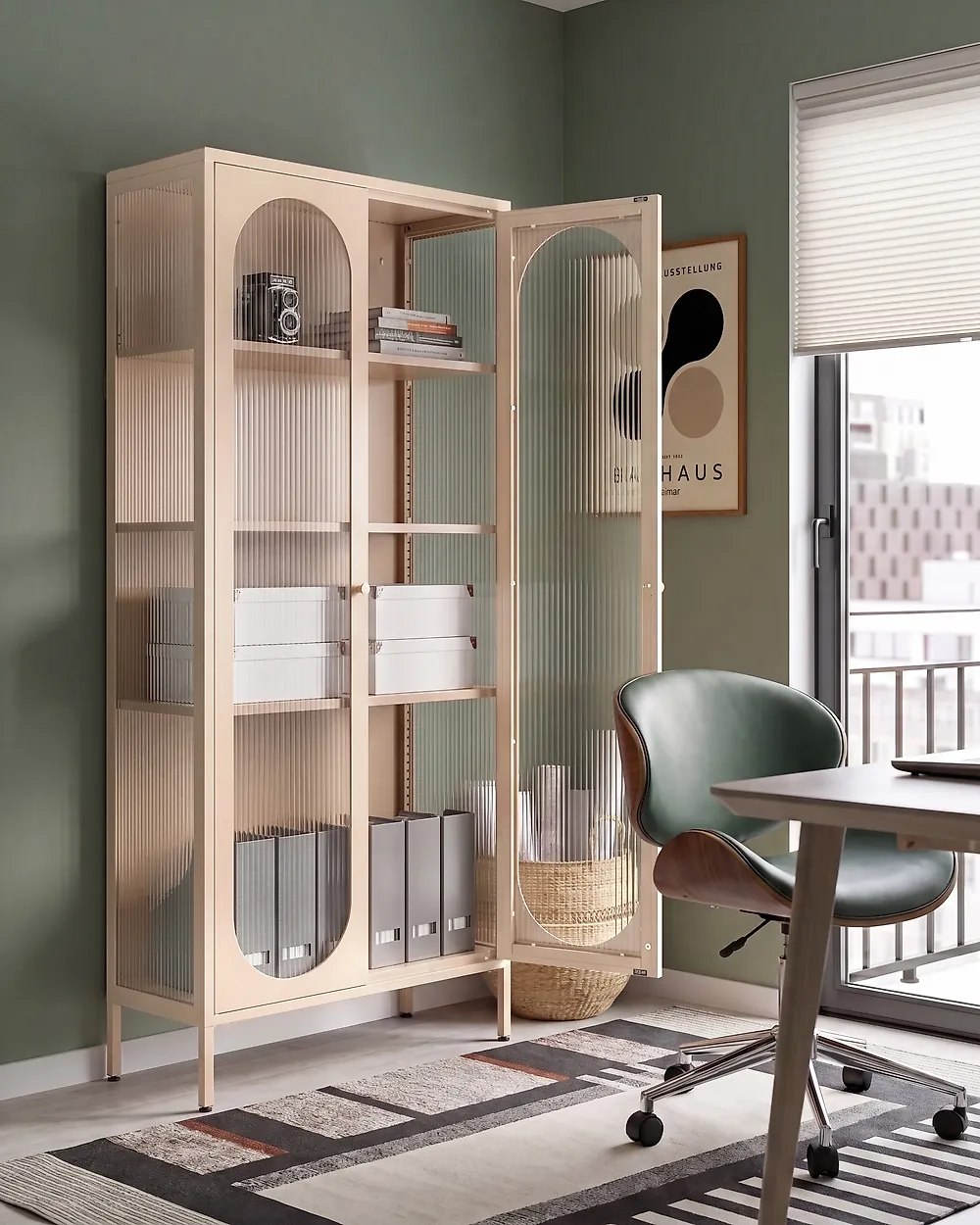 Vitrine mit Glastüren FOXTON 80 cm Metall Beige