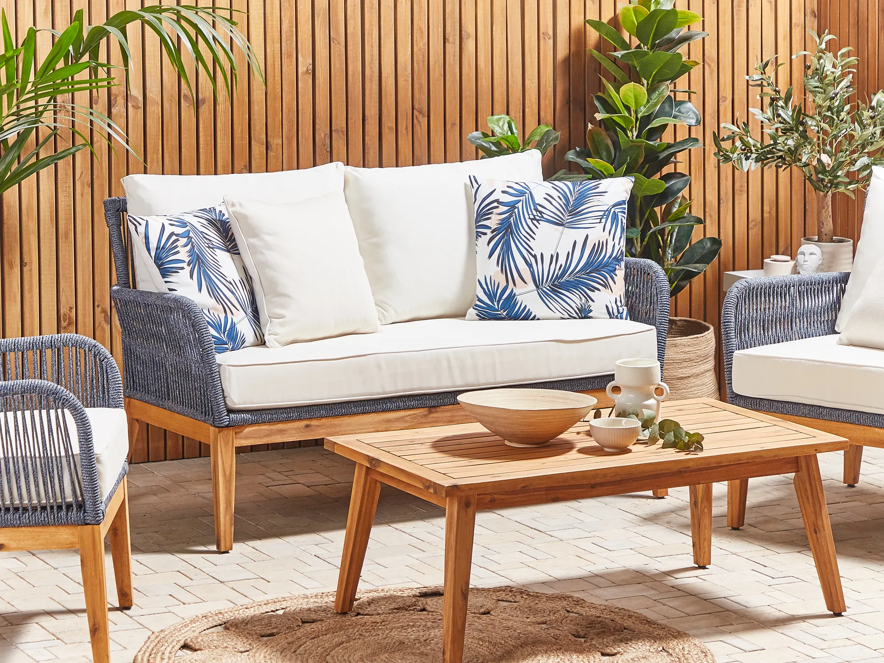 Gartenkissen 2er Set ELATI Pflanzenmuster 45 x 45 cm Marineblau_818618