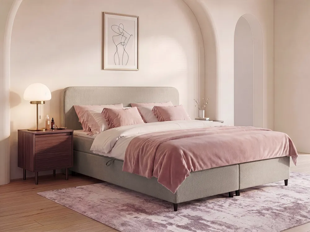 Boxspringbett mit Stauraum Stoff REGENT 180 x 200 cm Taupe